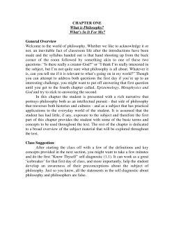 CHAPTER ONE What is Philosophy? What`s In It For Me? General