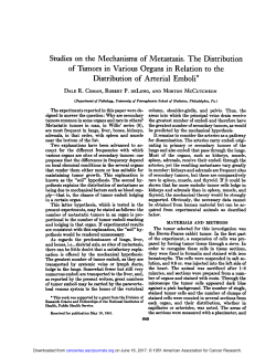 of Tumors in Various Organs in Relation to the Distribution of Arterial