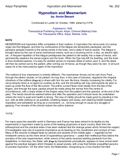 Hypnotism and Mesmerism - Canadian Theosophical Association