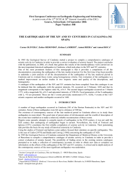 the earthquakes of the xiv and xv centuries in catalonia (ne spain)