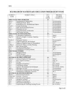BACHELOR OF ELEMENTARY EDUCATION PROGRAM OF STUDY