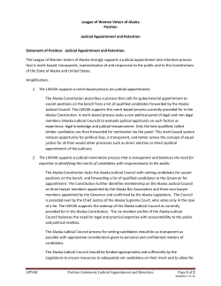 League of Women Voters of Alaska Position Judicial Appointment