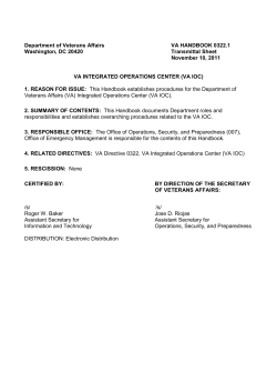 Department of Veterans Affairs VA HANDBOOK 0322.1