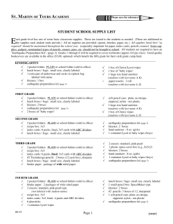 Student School SuPPly liSt - St. Martin of Tours Academy
