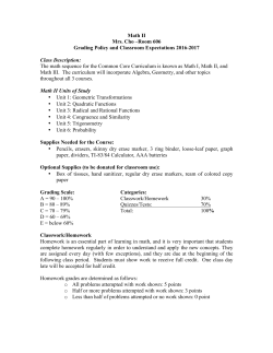 Math II Mrs. Cho &ndash;Room 606 Grading Policy and Classroom