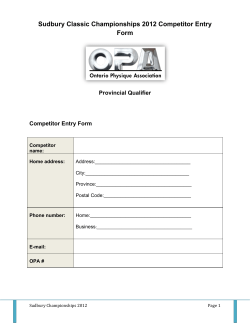 Sudbury Classic Championships 2012 Competitor Entry Form