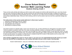 Clover School District Summer Math Learning Packet Students