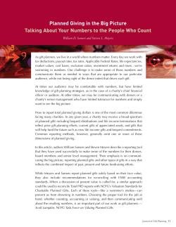 Planned Giving in the Big Picture Talking About Your Numbers to
