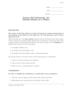 Astron 104 Laboratory #4 Orbital Motion of a Planet