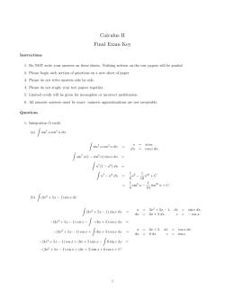 Calculus II Final Exam Key