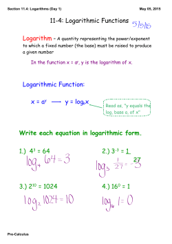 Section 11.4: Logarithms (Day 1)