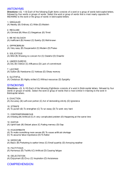 ANTONYMS SYNONYMS COMPREHENSION