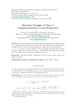 Heronian Triangles of Class J: Congruent Incircles Cevian Perspective