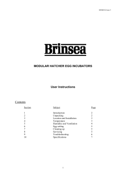 MODULAR HATCHER EGG INCUBATORS User Instructions Contents