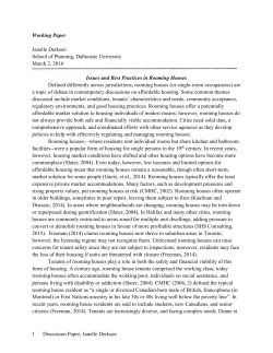 Discussion Paper: Themes and Best Practices in the Rooming