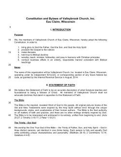 Constitution and Bylaws of Valleybrook Church, Inc. Eau Claire