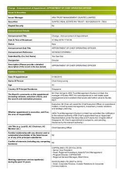 Appointment of Chief Operating Officer