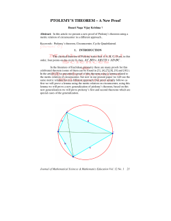 PTOLEMY`S THEOREM &ndash; A New Proof
