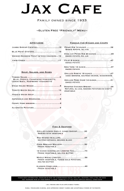 gluten free/friendly dinner menu