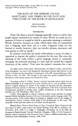 The Role of the Hebrew Cultus, Sanctuary, and Temple in the Plot