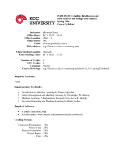 INDR 451/551 Machine Intelligence and Data Analysis for Biology