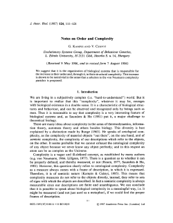 Notes on Order and Complexity Evolutionary Systems Group