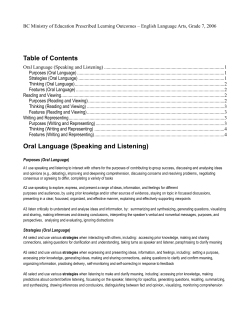Table of Contents Oral Language (Speaking and Listening)