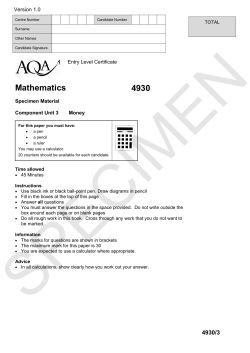ELC Mathematics Specimen Question Paper Unit 3 - Money