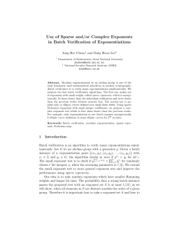 Use of Sparse and/or Complex Exponents in Batch Verification of