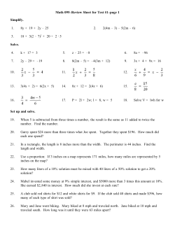 Math 095&ndash;Review Sheet for Test #1&ndash;page 1 Simplify. 1. 8y + 19 + 2y