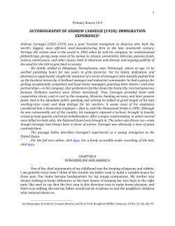 AUTOBIOGRAPHY OF ANDREW CARNEGIE (1920): IMMIGRATION