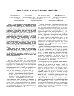 On the Feasibility of Internet-Scale Author Identification