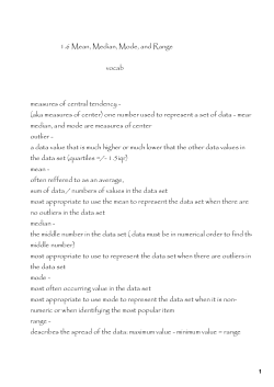 1.6 Mean, Median, Mode, and Range vocab measures of central