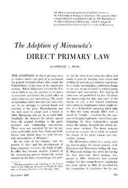 The adoption of Minnesota`s direct primary law.