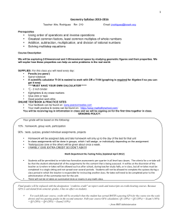 1 Geometry Syllabus 2015-‐2016 &bull; Using order of operations and