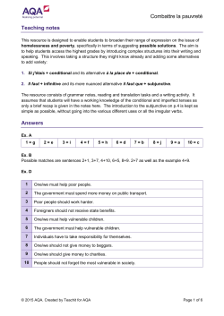 GCSE French Teaching notes Combattre la pauvret&eacute;
