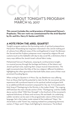 ABOUT TONIGHT`S PROGRAM MARCH 10, 2017