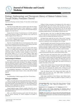 Etiology, Epidemiology and Therapeutic History of Malaria Validate