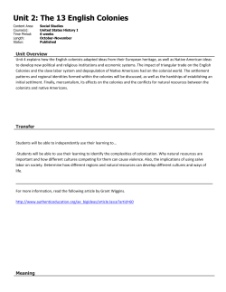 Unit 2: The 13 English Colonies