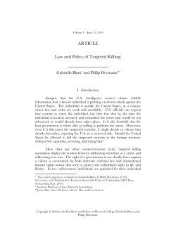 ARTICLE Law and Policy of Targeted Killing