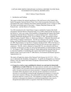 Statement of Significance - Captain John Smith Chesapeake