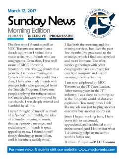 Sunday News - Metropolitan Community Church of Toronto