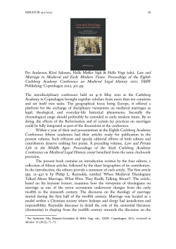 Marriage in Medieval and Early Modern Times: Proceedings of the