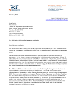 Letter to CMS on Patient Relationship Categories and Codes