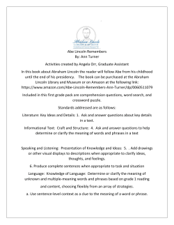 Abe Lincoln Remembers By: Ann Turner Activities created by