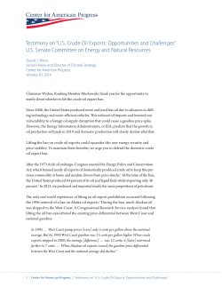 Testimony on &ldquo;U.S. Crude Oil Exports: Opportunities and Challenges