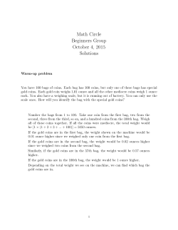 Math Circle Beginners Group October 4, 2015 Solutions