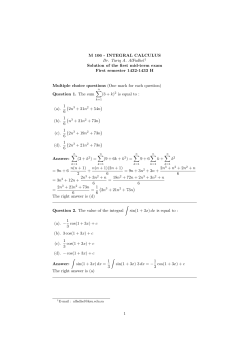 M 106 - INTEGRAL CALCULUS Dr. Tariq A. AlFadhel1 Solution of