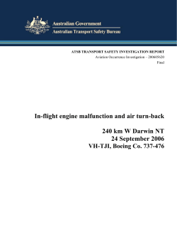 In-flight engine malfunction and air turn-back 240 km W
