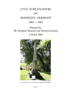 CIVIL WAR SOLDIERS OF MONKTON, VERMONT 1861 &ndash; 1865